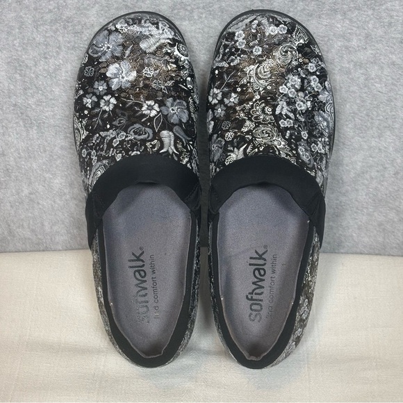 SoftWalk Meredith Sport Clogs-Black/White Floral Pattern-Women Size 8 - Picture 10 of 10